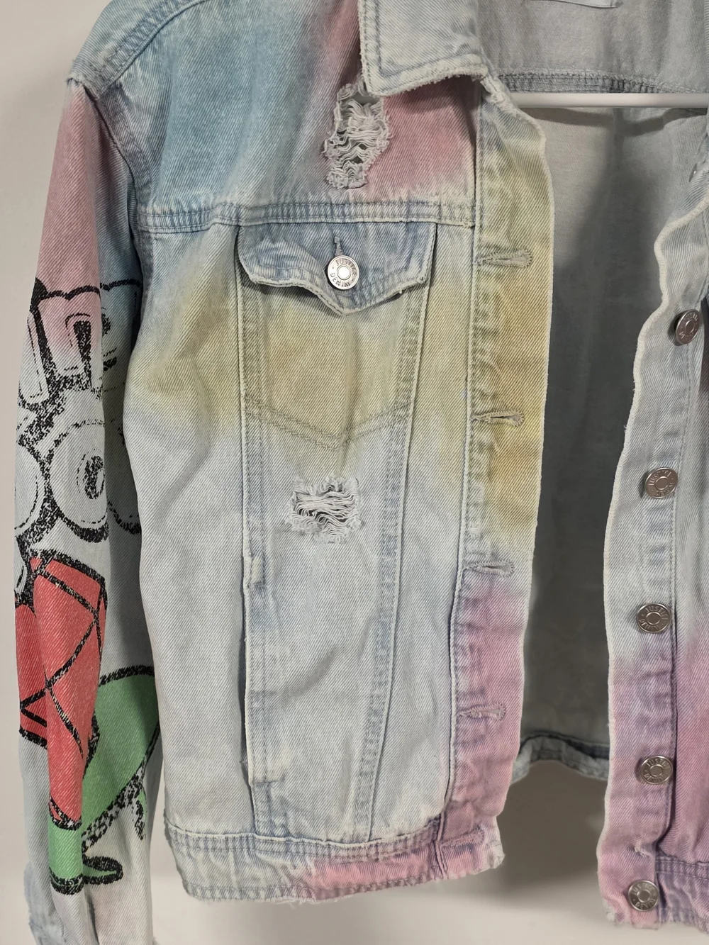 Justice Girls Ring Pop Bazooka Denim Jacket Tie Dye Pastel Distressed Size M 10